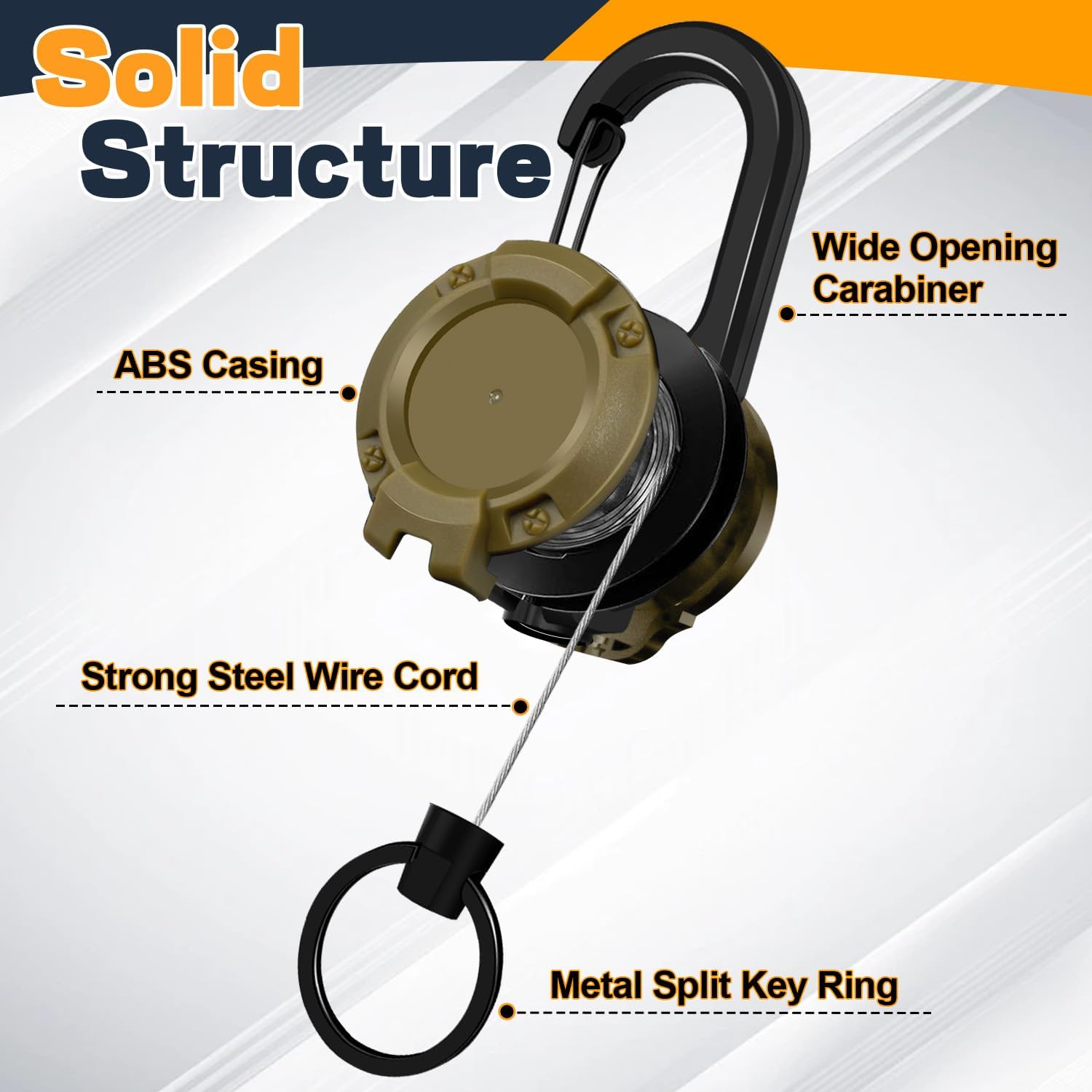 2 Pack Tactical Carabiner Steel Cord Recoil Anti-Lost Lanyard, 8oz Load Bearing Sturdy ABS Shell & 24 Inch Automatic Retractable Cord, Heavy Duty Key Chain for Camping Cycling Hiking Outdoor Travel, Perfect Holiday Gift for Men Family Friends