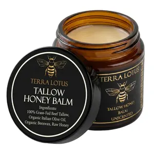 Terra Lotus - Organic Grass-Fed Beef Tallow Balm with Raw Honey - Moisturizing Cream for Soft, Smooth Skin - Handmade All-Natural Moisturizer