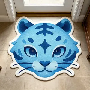 Cartoon Blue Tiger Shaped Rug, Home Decor Rug, Cute Bedroom Bedside Mat, Soft Short Pile, Washable Hand Wash Only, Unique Irregular Carpet for Living Room/bedroom