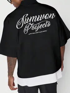 Men's Letter Print Zipper Shirt, Casual Summer Style, Comfortable Woven Fabric, Fitted Design, Streetwear Fashion for Men, Tops