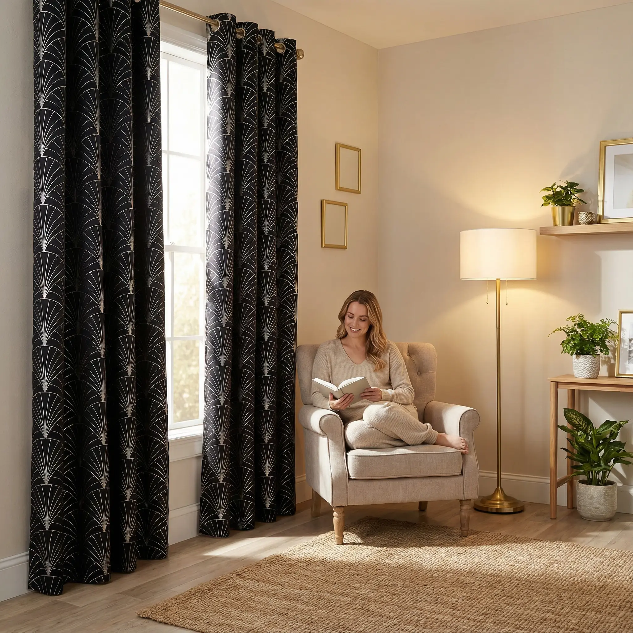 Grommet Blackout Curtains - 2-Panel 52"x84" Foil Silver Metallic Drapes, Elegant Scallop Floral, Wrinkle-Resistant, Anti-Shrink, Durable, Dustproof, Easy Installation, Hand Wash Only, for Home Indoor Bedroom, Living Room Decor, FA003, Grommet Curtains