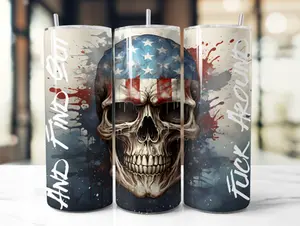 20oz "F*&% Around Find Out" American Flag Skull Watercolor Drip Tumbler with Lid and Straw