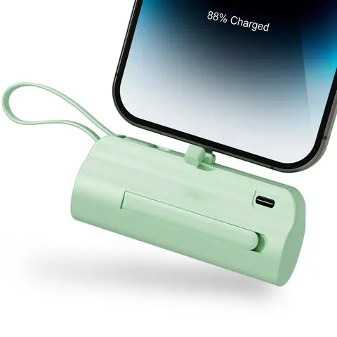 4500mAh Adjustable Chargeable Mobile Battery Power Bank - Ultra Compact, Durable, 20W PD Charging, Built-in Dual Cable, Phone Stand, Lanyard, USB-C, EDC Gear, for iPhone 8-16/Android Smartphones, International Travel Device