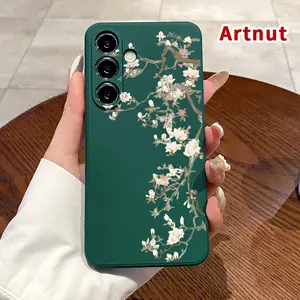 Case Compatible with Galaxy S24 Plus S25 S23 S22 Ultra S22+ White and Pure Magnolia Pattern Liquid Silicone Full Lens Protector Pocket-Friendly Softcase Gift for Girl