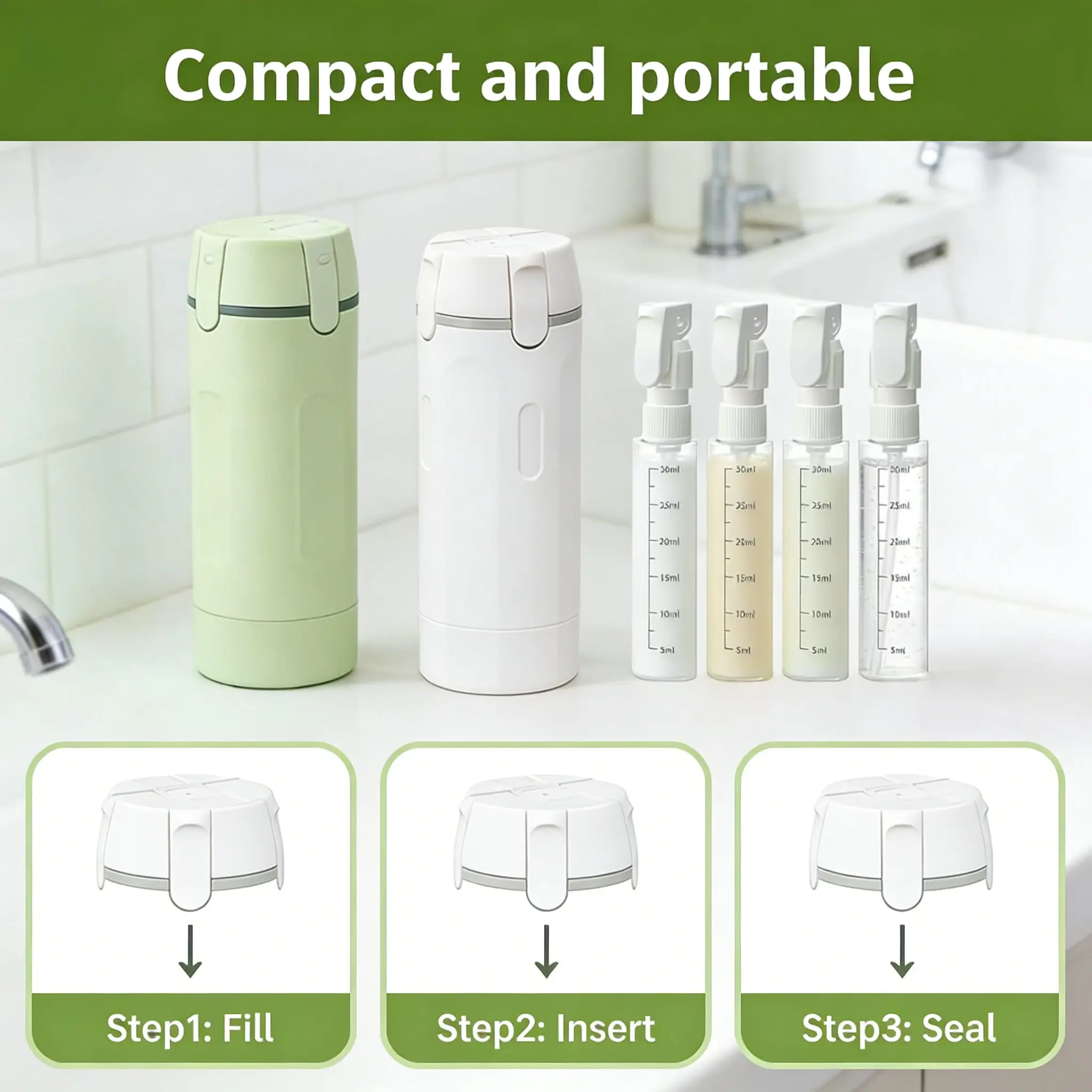 4-in-1 Plastic Rectangle Mini Cosmetic Storage Dispenser Bottle - Leak-Proof Refillable Silicone Squeeze Container with Lock, Durable Portable Toiletries Storage Bottles & Jars for Travel Stuff
