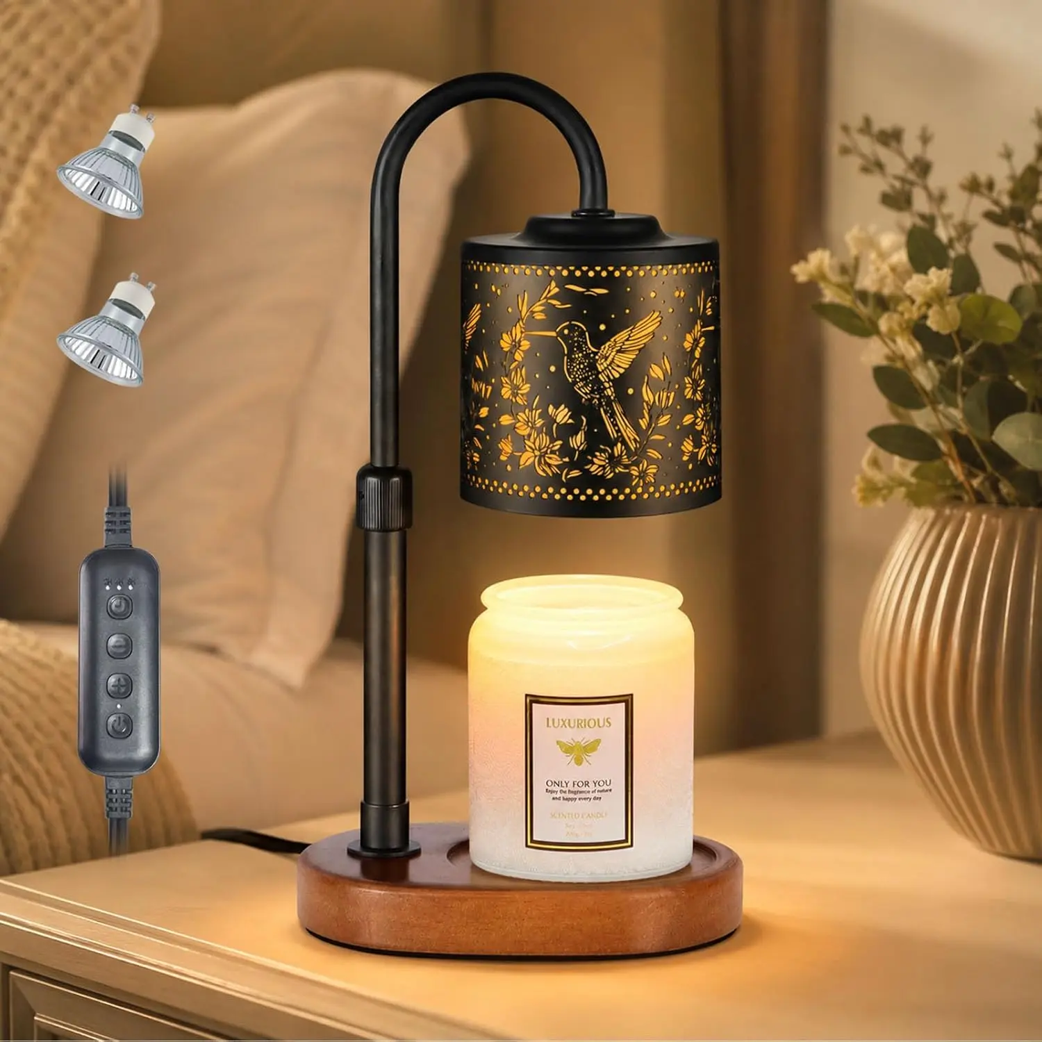 Dimmable Candle Warmer Lamp with Timer Adjustable Height for Scented Jar Candles Electric Candle Wax Melt Warmer for Home Decor Christmas Birthday Gifts for Women Mom(Hummingbird)