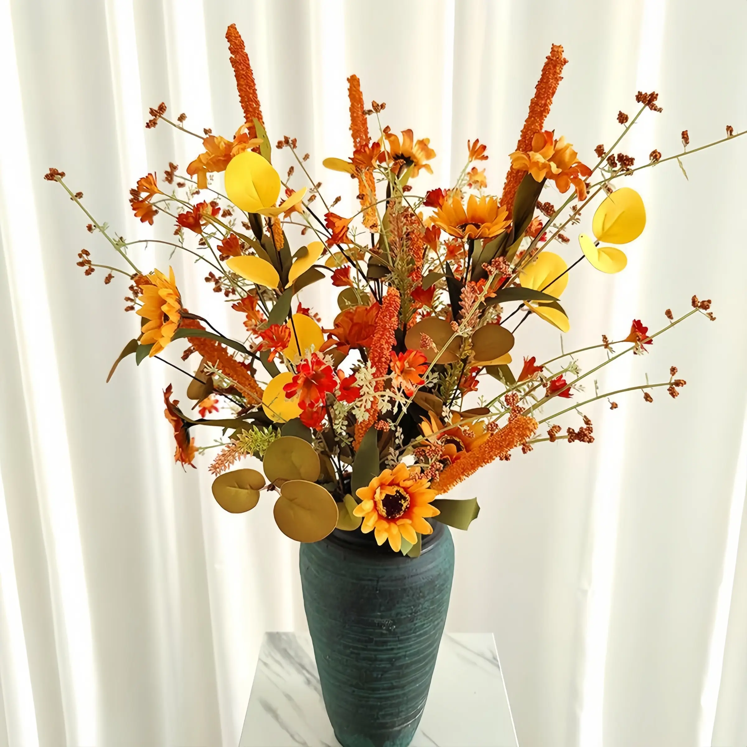 3 Pack Vivid Fall Bouquets, 21.7 Inch Realistic Artificial Flowers, Durable Design for Indoor Outdoor Decor, Thanksgiving Halloween Graduation