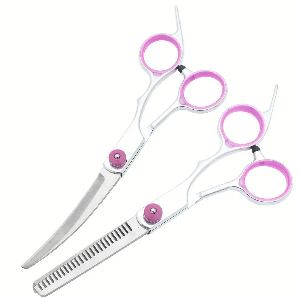 Two Pet Grooming Scissors, Cat And Dog Hair Trimming Curved Scissors, Thinning Scissors, Pet Grooming Scissors, Dog Grooming Scissors, Cat Hair Trimming Tools