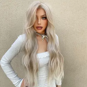 [Caitlyn] DWY Long Platinum Blonde Wig Lace 30 Inch Natural Wavy gorgeous Fluffy Wigs without Bangs, Synthetic Lace Front Wigs for Party, Daily Use SWLF1015-2BL30