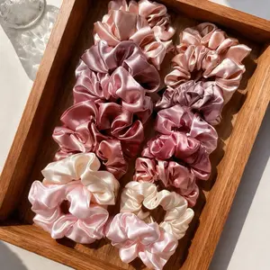 16-Piece Satin Scrunchie Set – Soft Silk Hair Ties in Pink & Brown Shades
