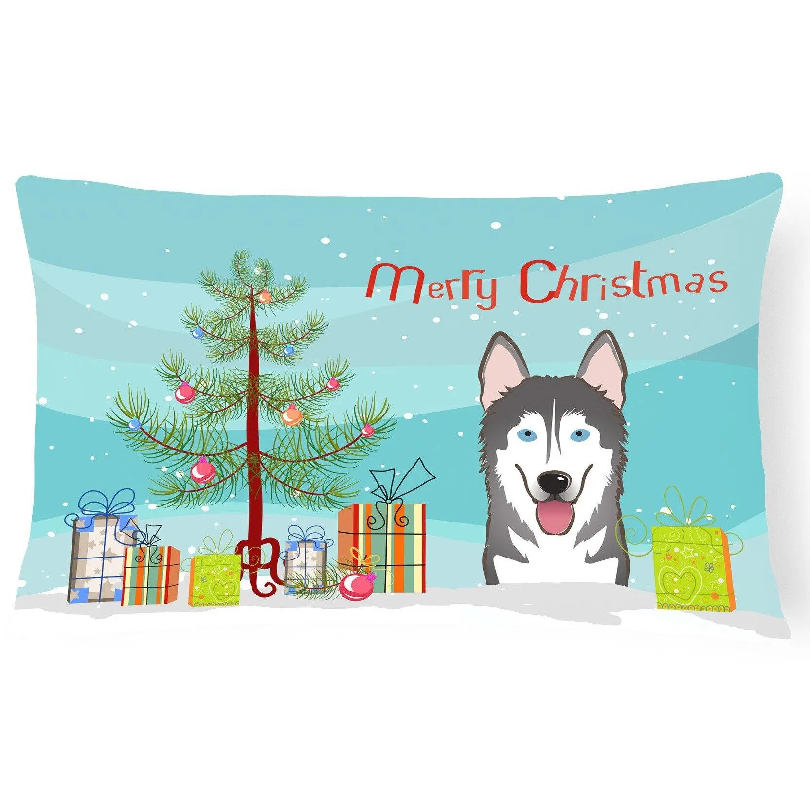 Festive Christmas Tree & Alaskan Malamute Print Soft Decorative Pillow, 12x16 in, Water-Resistant, Fade-Resistant, Superior Local Craftsmanship, Patio-Porch Use, BB1590PW1216, Holiday Cheer