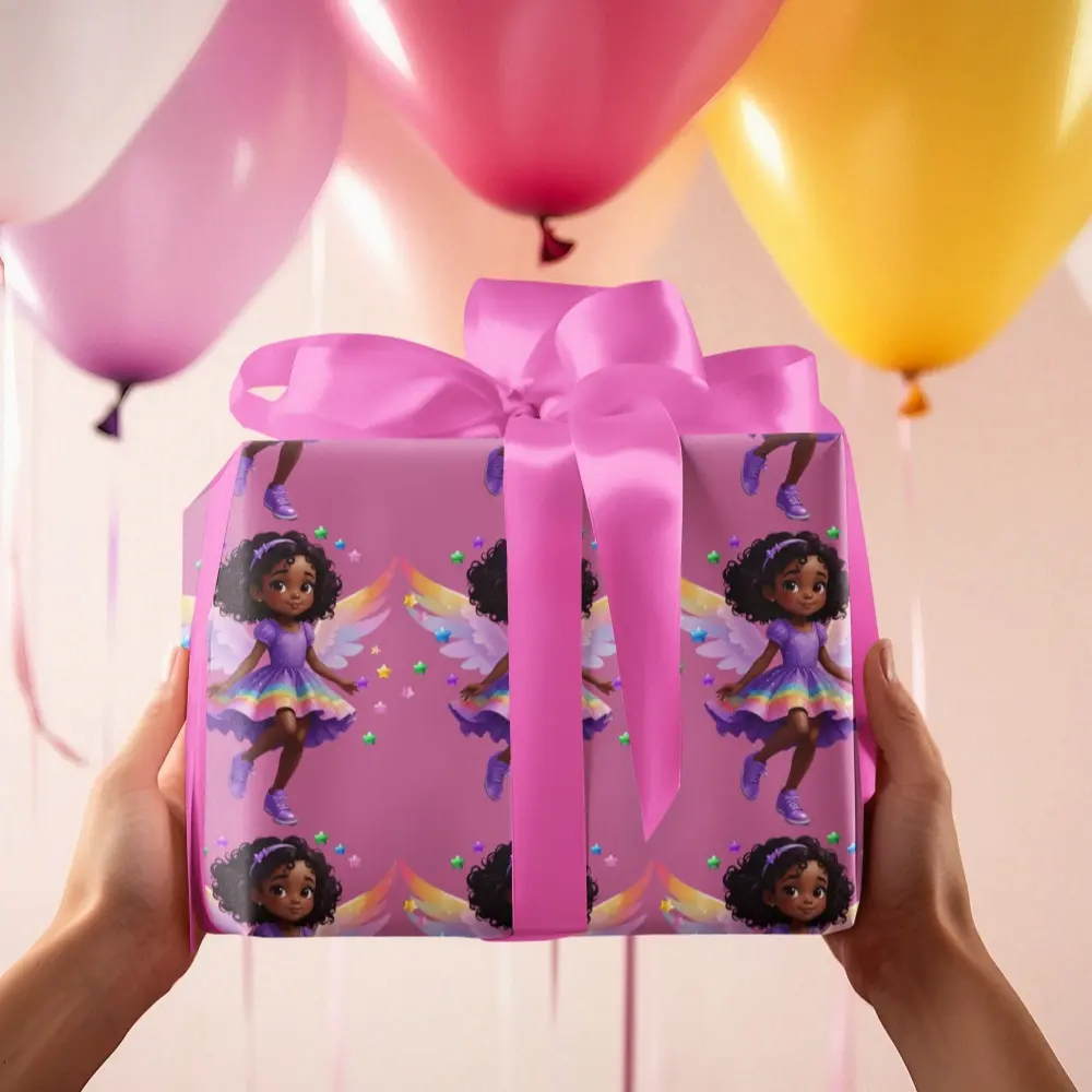 Pink Black Girl Magic Birthday Wrapping Paper 90gsm Fine Art 30"x72" Matte Glossy Finish Kwanzaa Ethnic Gift Wrap African American Teen Portrait