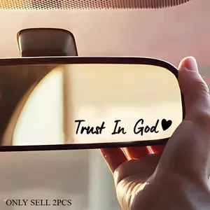2PCS/SET "Trust In God + Heart Slogan" Car Faith Decorative Sticker, Car Decal For Body/Rearview Mirror Cross-border Hot Healing Goodie Adds Peaceful Assured Texture Top For Car Faith Healing Style Fans