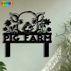 1pc Pig Farm Sign Metal Wall Art, Floral Pig Statue Mural, Artistic Metalwork, Intricate Craftsmanship, Perfect for Housewarming, Thanksgiving Decor, Perfect for Farmhouse Kitchen Garden Fence Decor, Ideal Gift for Farm Animal Enthusiasts.