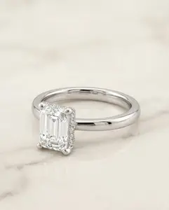The Lana Select Hidden Halo Emerald Cut Lab Diamond Engagement Ring in Platinum