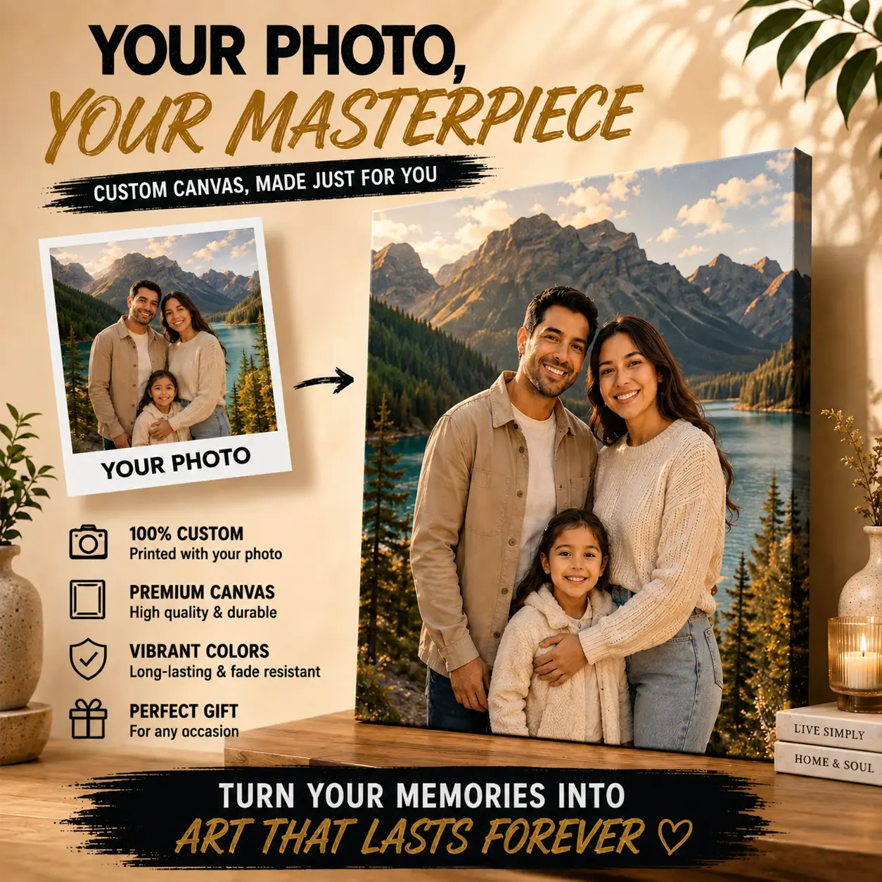 Custom Canvas Prints From Your Photos, Turn Your Memories Into Timeless Art, Personalized Wall Art For Family, Couple & Pet Gifts | Please Send Your Photo Via Chat Before Ordering For Preview & Check