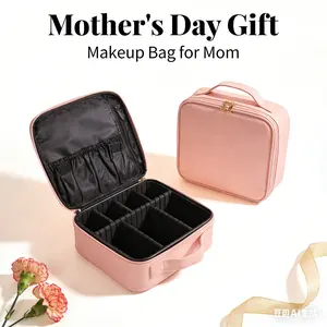 [Free Shipp] Travel Makeup Train Case Cosmetic Case Organizer Portable Artist Storage Bag with Adjustable Dividers for Cosmetics Makeup Brushes Toiletry Jewelry Digital Accessories , Mother's Day Gift(Pink)
