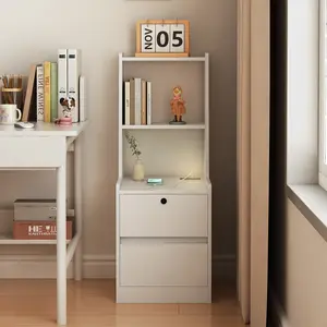 XUAN Nightstand with Charging Station, Smart Nightstand with Night Light, Modern Night Stand with Bookshelf, Bedside Tables with Storage Cabinet for Bedroom