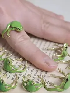 Creative Cute Alloy Frog Ring, Adjustable Open Design, Kids Gift, Unique Cartoon Animal Finger Ring, Best Gift for Daughter