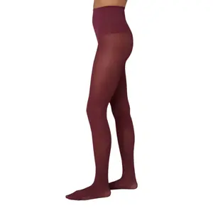 Women's Premium Knitted Flat Cotton Minimalist Tights - Olivia Style, Deep Red