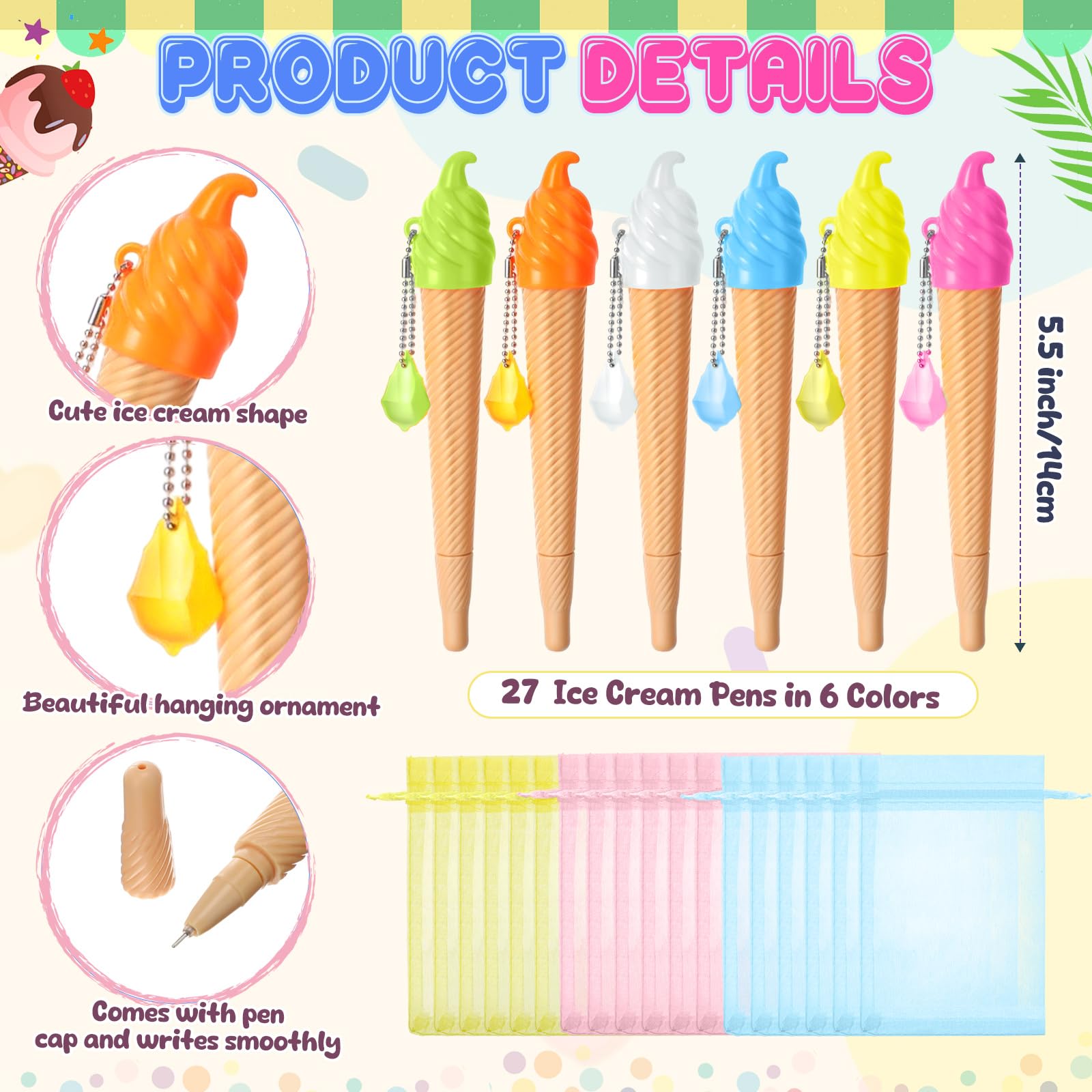End of Year Gifts for Students Bulk Summer School Party Favors Ice Cream Pens Cards Plastic Cups with Lids for Elementary Preschool Girls and Boys Graduation Classroom Exchange Prizes Party Favors Goodie Bag Fillers Exchange Gifts Rewards
