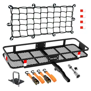 Mockins 60"x20"x6" Hitch Cargo Carrier Rack with Luggage Carrier Accessories - Net, Straps, Hitch Lock & Stabilizer
