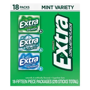 Extra Mint Variety Pack Sugar Free Chewing Gum 18 pk Spearmint Polar Ice & Peppermint Flavors Long Lasting Flavor Bubblegum