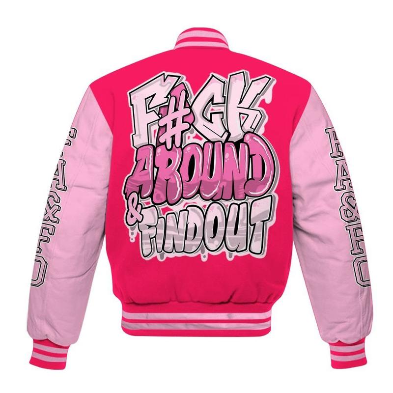 Dunkare Air VaporMax Plus Triple Pink Varsity Jacket - F Around Find Out Graphic All Over Print Letterman Jackets, Gift for men, Gift for him, Gift your boyfriend