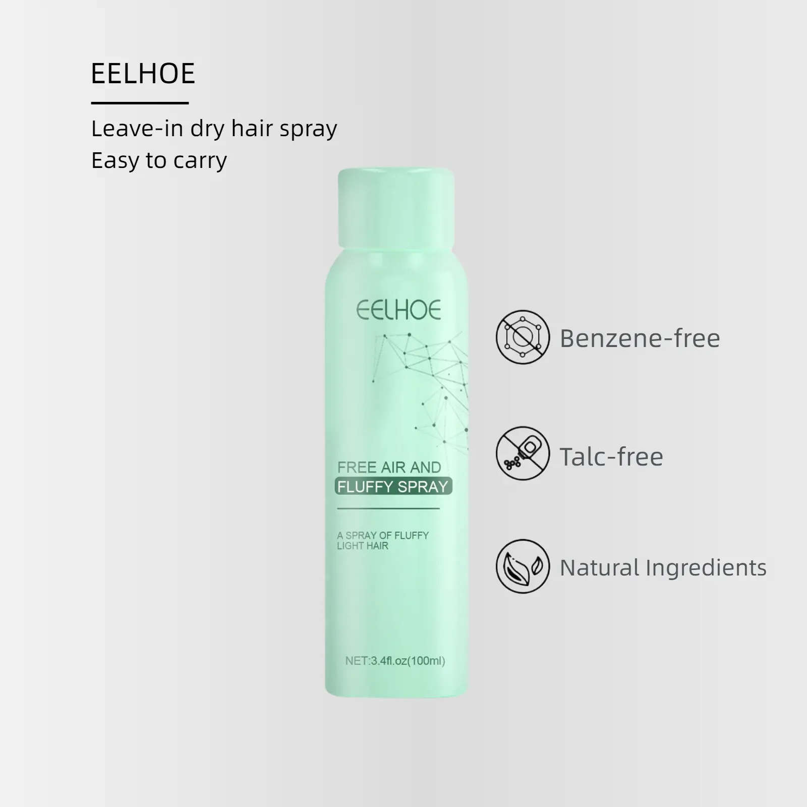 Unisex Aerosol Volumizing Invisible Dry Shampoo - Fluffy Hair, Oil-Absorbing Cleansing Liquid Spray with No White Residue, Gentle on Sensitive Scalps, Natural Ingredients, 3.4 fl oz Travel Size