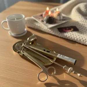Candle's Care Tools - Gold-Plated Candle Snuffer & Wick Trimmer Set for Safe and Precise Candle Maintenance