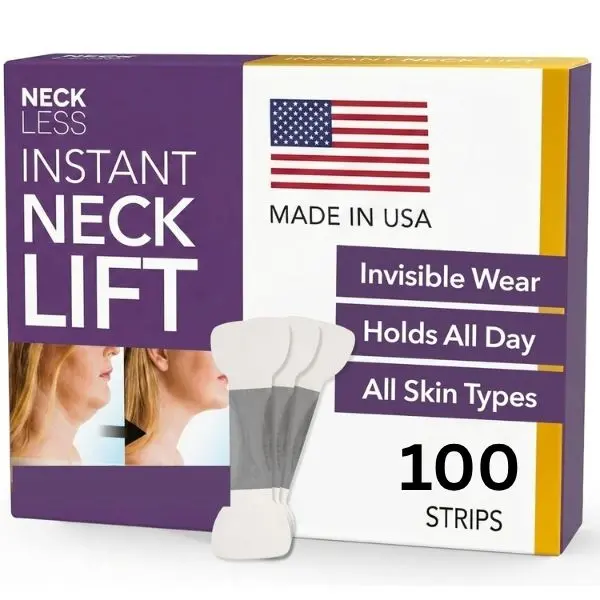 Neck Less - 100 Strips | Patented Instant Neck Lift Tape | Medical-Grade, Hypoallergenic, 10-Hour Hold | Non-Surgical Turkey Neck Fix | Invisible, Waterproof Lifting Strips for Sagging Neck & Jawline | Best Neck Tape