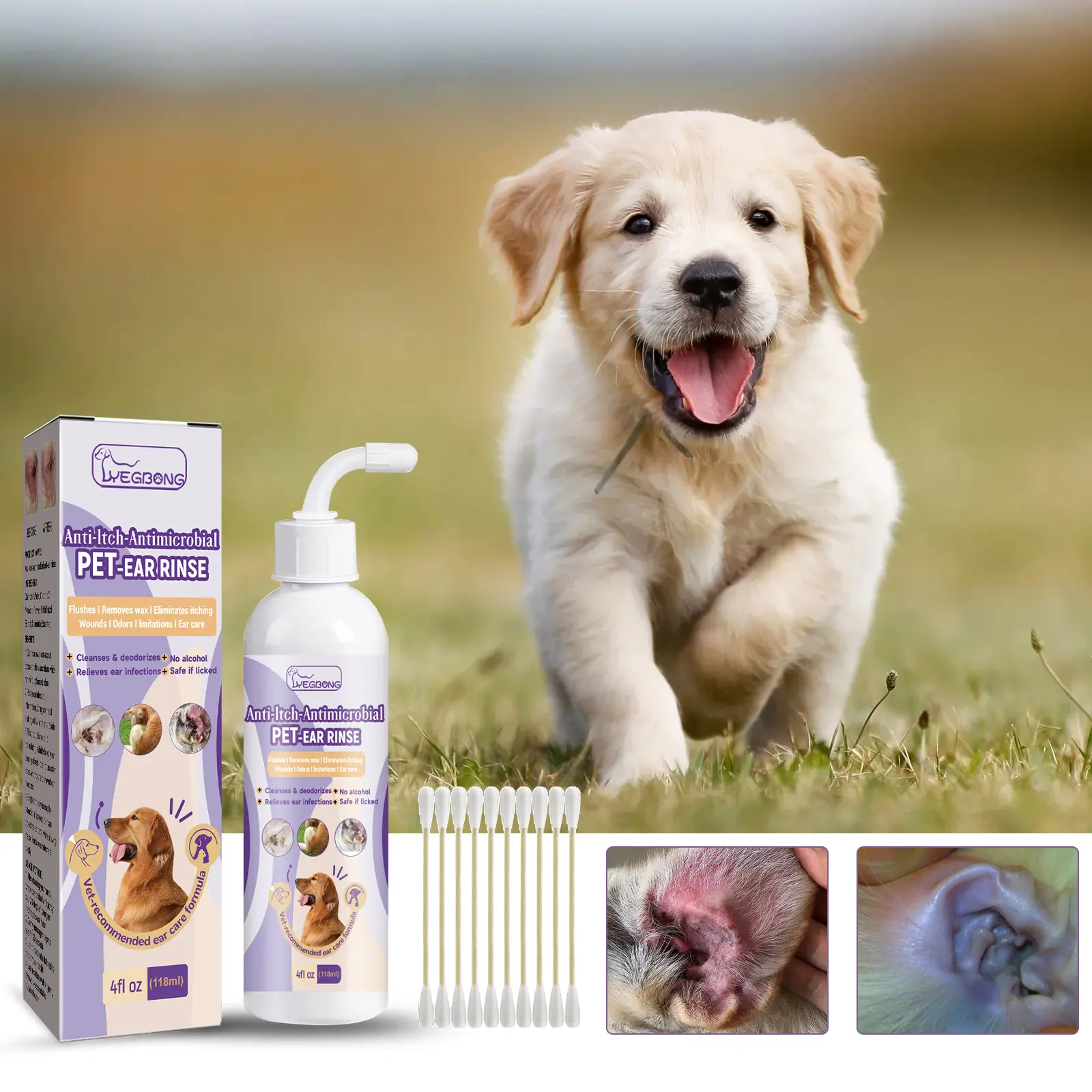 Gentle Pet Ear Wash | Odor-Free Cleaning for Dogs & Cats