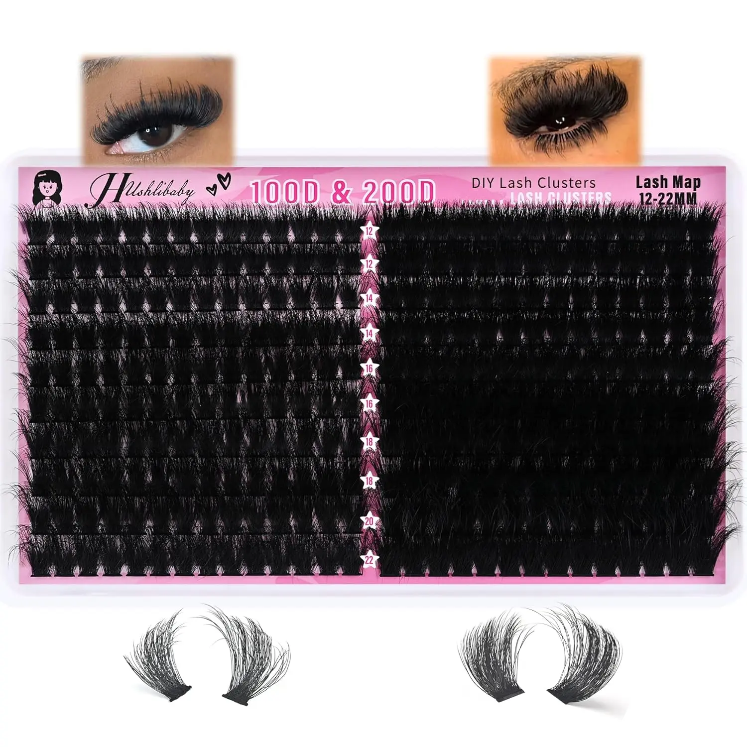 Lash Clusters 100D+200D Mega Thick Lashes Clusters 12-22mm Wispy Individual Thick Volume Lashes Cluster Eyelash Extensions 280Pcs DIY Lash Extension