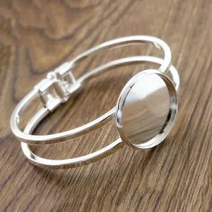 25mm Silver Plated Bangle Base Bracelet Blank Findings Tray Bezel Setting Cabochon Cameo