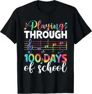 100% Cotton 100 Days Of School Music Teacher Student Gifts 100th Day T-Shirt