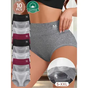 10 Pack Cotton's High Waisted Underwear, High Waist Abdominal Compression Briefs, Triangle Panties, Comfortable and Breathable, Ideal for All Seasons