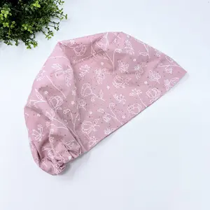 Pink and white Euro Scrub Cap for Women with Satin Lined Option by Paradise Caps.