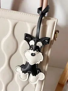 Cute Cartoon Schnauzer PU Leather Bag Charm, Backpack Keychain Accessory, Perfect Gift for Students, Office Workers, Travelers