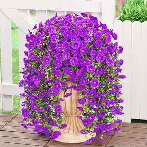 Artificial Hanging Flowers for Outdoors, Fake Hanging Plants Flowers for Outdoor Spring Summer Decoration,UV Resistant Artificial Hanging Flowers for Home Porch Patio Garden Decor