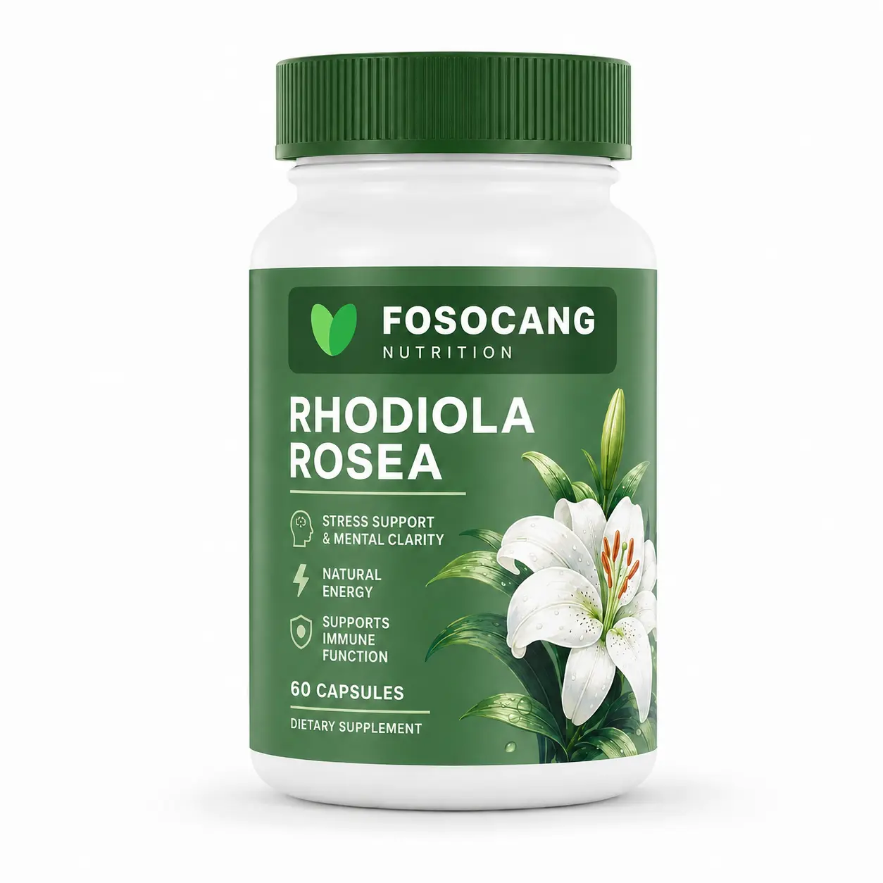 FoSoCang Natural Root Rosavin Rich Rhodiola Rosea Extract - 500mg Natural Adaptogen Antioxidant Supplement for Stress, Energy & Focus - Health & Fitness Dietary Edible Vitamin Supplement