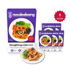 noodeeloong Shaanxi Style Biang Biang Noodles, 7.7 oz x 5 Packs | Spicy Chili Oil Flavor | Restaurant Quality | Asian Noodle Kit with Seasoned Sauce | Healthy Meal | Vegetarian Friendly | Ready in 9 Minutes