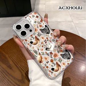 Magnetic Compatible Case for iPhone 17 16 E Pro Max 15 Plus 14 13 12 11 XS XR, Chickens and Flowers Aesthetic Print | Shockproof, Silicone, Lightweight, Scratch Resistant, and Trendy Protection