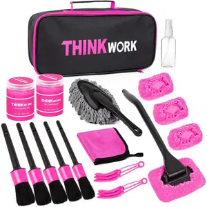 Pink Car Interior Duster Kit, Car Detailing Brush Kit for Cleaning Windows, Windshield, Dashboard and Air Vents For All Cars