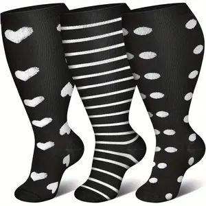 MhzyCaus 3 Pack Plus Size Calf Socks for Women – Fashion Floral Design, Soft & Breathable Nylon Blend, Lightweight for Daily Wear & Parties over-the-knee compression wide
