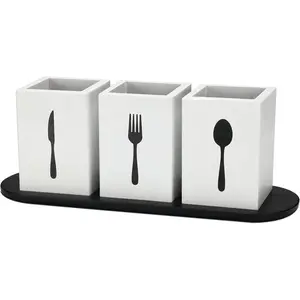 4 Pcs Silverware Utensil Holder for Countertop Silverware Organizer with Wood Tray Spoon Fork Holder 3.15 x 3.15 x 4.53 Inches of Each Organizer for Parties(White)