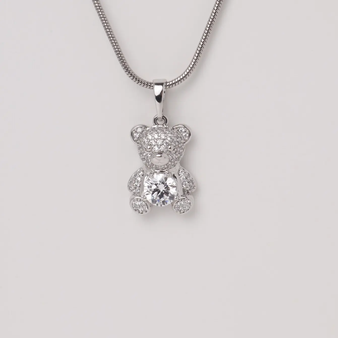 Crystal Teddy Necklace | Teddy Bear Pendant | 18" Chain