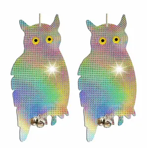 HOMEYA Fake Owl to Scare Birds away, 2 Pack Plastic Hanging Reflective PVC Owls Outdoor, Woodpecker Pigeon Swallow Crow Bird Keep away Device for Cars House Barn Garden Balcony Patio Pools Porch Glow