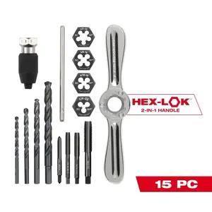 Milwaukee 49-22-5602 15PC SAE Tap and Die Set with HEX-LOK™ 2-in-1 Handle