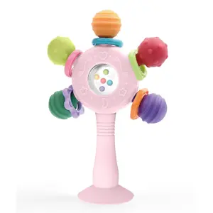 Baby Teether Rattles Toy, 1 Count Infant Baby Teething Toy with Suction Cup, Teething Stick, Baby Sensory Toy, Early Education Sound Toy, Birthday Gift for Boys & Girls