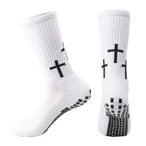 KratosXpedition Single Cross White Grip Socks Non-Slip Soccer Socks for Men & Women Perfect for Football Yoga Pilates Workouts & Gym with Enhanced Traction & Breathable Comfort Fit Men's Anti-Slip Soccer Socks with Pads